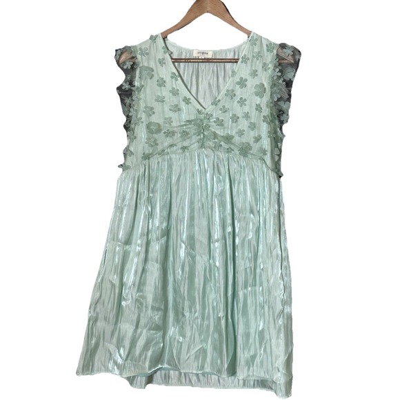Umgee Floral Mint Green Dress Fairy Mermaid Ditsy Sheer Short Ruffle Small - Picture 1 of 7